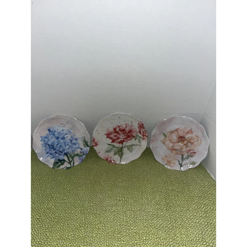 Nanette Lenore Melamine Plates Set Of 3 , Floral Roses , Spring, 6